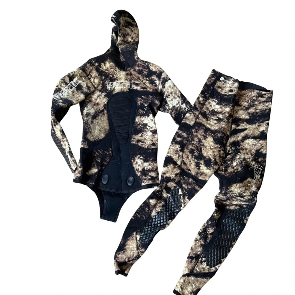 Seac Free Diver 2 Piece 5.0 MM Hooded Full Wetsuit Camo Size XS‎